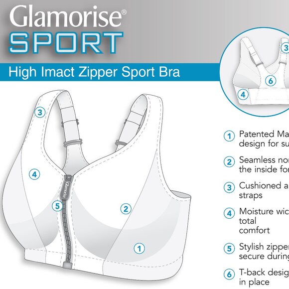 Set of 3! 32DD Glamorise SPORT Bra (HIGH-IMPACT) White (RACERBACK) T-Back NEW - Picture 6 of 16